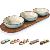 Artena turquoise ceramic chips and dip platter for party spreads