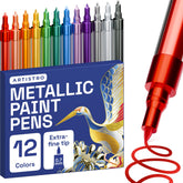 ARTISTRO 12 metallic paint pens for glass marking with a quick-drying glossy finish.