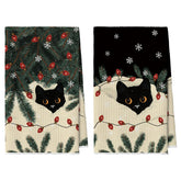 Artoid Mode Black Cat Pine Branch towel design for quick-dry kitchen drying
