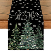 Artoid Mode table runner with black pine snowflake pattern for festive gatherings.