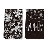 Artoid Mode Black Snowflake Kitchen Towels front view for festive kitchen drying