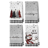 Artoid Mode Black Xmas Tree Snowman towel close-up showing festive design for kitchen drying