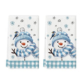 Artoid Mode towels with blue buffalo plaid bird snowman design offer cozy kitchen decor and quick drying.