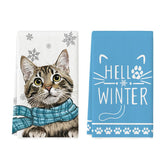 Artoid Mode Blue Cat Hello Winter towel with snowflakes pattern for drying