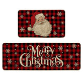 Artoid Mode buffalo plaid Santa kitchen mat, front view, adds festive decor and floor protection.