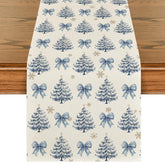 Artoid Mode cedar bowknot snowflakes table runner showing festive centerpiece and table protection