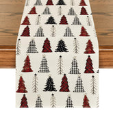 Artoid Mode Christmas tree table runner on table, festive centerpiece that protects surfaces.