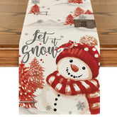 Artoid Mode Let It Snow red snowman table runner on holiday table for festive decoration