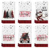 Artoid Mode red buffalo plaid Xmas trees towels for festive drying and decor.
