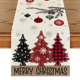 Artoid Mode red pine trees table runner on festive dining setup, protecting your table.