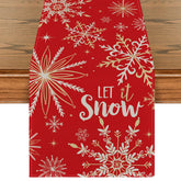 Artoid Mode red snowflake table runner enhances festive meals on a winter table.