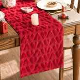 Artoid Mode red plush heart table runner front view, festive dining warmth