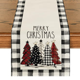 Artoid Mode Waterclor buffalo plaid Christmas trees table runner for festive dining