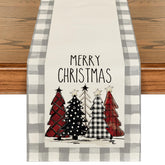 Artoid Mode Waterclor Grey Buffalo Plaid Christmas Trees table runner adds festive charm to holiday tables.