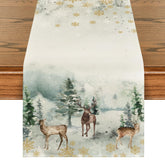 Artoid Mode watercolor deer and snowflakes table runner enhances festive dining.