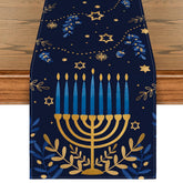 Artoid Mode table runner closeup pattern with watercolor stars and olives for Hanukkah decor