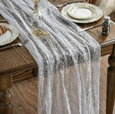 Artoid Mode white-silver gauze table runner adds subtle elegance for weddings and holidays.