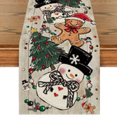 Artoid Mode wood snowman gingerbread pine table runner adds festive ambiance to holiday meals.