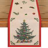 Artoid Mode Xmas Tree Gift table runner in red decorating a festive dining table for holiday meals.