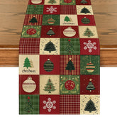 Artoid Mode Xmas Tree Runner on dining table adds festive color and surface protection.