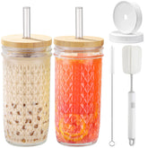 ASANMEYO 24oz wide-mouth glass cups for cold and hot drinks.