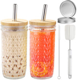 ASANMEYO 24oz diamond texture glass cup for iced tea and smoothies