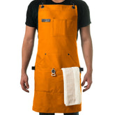 Asaya Chef Apron Orange, front view, durable 10oz canvas for heavy-duty cooking.