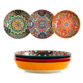 ASBEFORE ceramic pasta bowl with colorful Bohemian pattern for festive meals