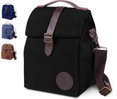 ASEBBO insulated lunch bag in black waxed canvas keeps meals fresh and portable.