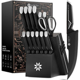 ASETY 8-inch chef knife with black blade and white handle for precise dicing.
