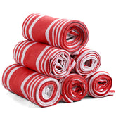 Ashton Sheets American Stripe towel with red and white stripe, absorbent kitchen essential.