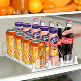 Asika 3-row fridge drink organizer keeps beverages neatly arranged and easy to reach.