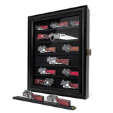 ASmileIndeep pocket knife display case front view with six-row layout and dust protection.