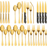 Astercook 24-piece silverware set displayed full collection for four at an elegant table