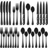 Astercook 24-piece black silverware set for everyday dining with easy care.