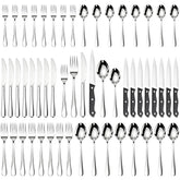 Astercook 48-piece silverware set on table with refined mirror finish for elegant dining.