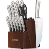 Astercook knife-set block with dual sharpener for quick blade maintenance