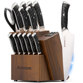 Astercook knife set with block and dual sharpener for easy maintenance and precise edge.
