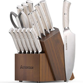 Astercook knife set arranged in a wooden block for organized kitchen prep