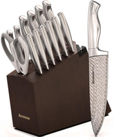 Astercook knife set block showcases premium craftsmanship with built-in sharpener.