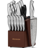 Astercook knife set block with full collection and built in sharpener for easy maintenance.