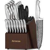 Astercook knife set built-in sharpener in block for easy edge maintenance