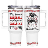 AT2Z GLOBAL Baseball Mom 40oz tumbler with handle for easy one-handed sipping.