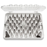Ateco 52-piece cake decorating set with stainless steel tips for precise piping.