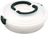 ATRDTO pie carrier with green lid protects pies during transport.