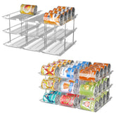 Attelite can organizer in pantry with six sets and three tiers.
