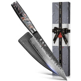 Atumuryou JPCK 8-inch Damascus blade close-up for precise cuts