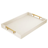 ATZYmolin wood serving tray with gold handles for elegant entertaining.
