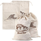 Augshy linen bread bags 4-pack with pattern print for stylish artisan bread storage