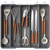 Aujen silverware organizer expandable drawer in grey for clutter-free storage.